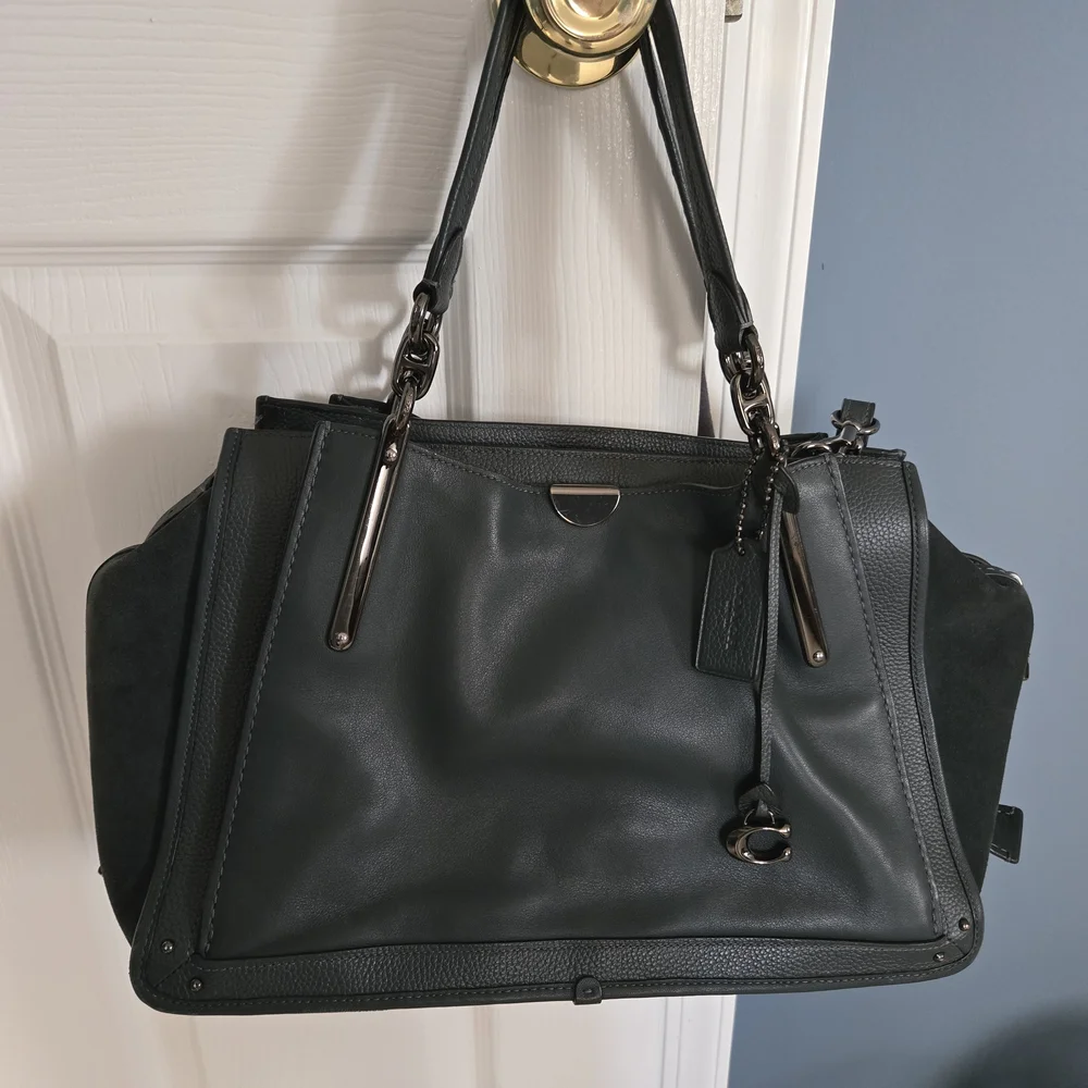 Coach Dark Green Leather & Suede Shoulder Tote